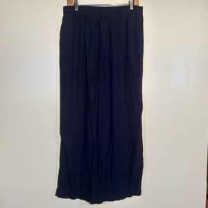 Briggs Navy Linen Blend Drawstring Wide Leg Pants